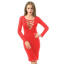 2016 Long Sleeve Longueur au genou Open Breast Women Sexy Bandage Dress